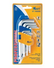 Ключ Kraft торцевой шестигранный Г-образный с шаром, короткий, набор 9 штук