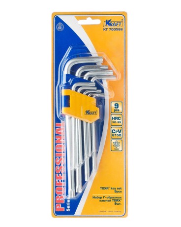 Ключ Kraft торцевой Г-образный TORX, набор 9 штук