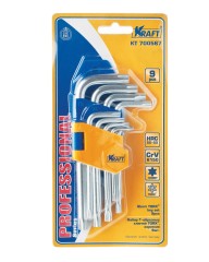 Ключ Kraft торцевой Г-образный TORX, короткий, набор 9 штук