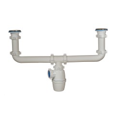 Двойной сифон для раковины и мойки с двумя выпусками 1 1/2&quot;х40 мм Orio