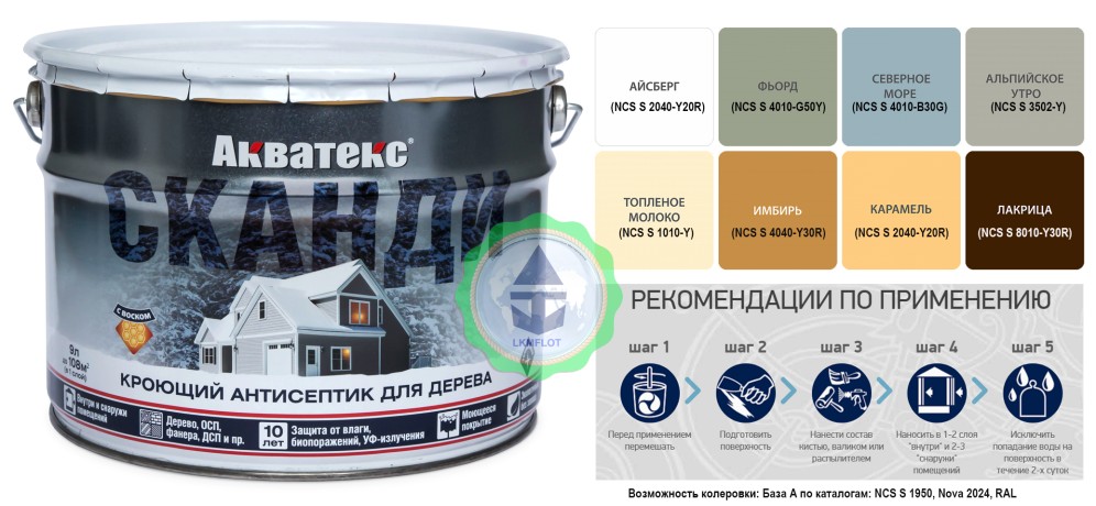 Антисептик кроющий для древесины Акватекс Сканди