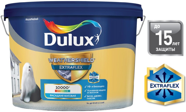 Краска акриловая для фасадов и цоколей Dulux Weathershield Extraflex