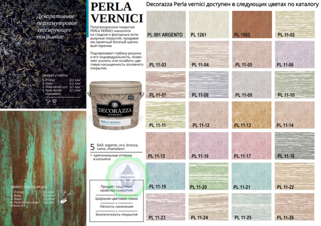 Декоративный лак с эффектом перламутра Decorazza Perla Vernici