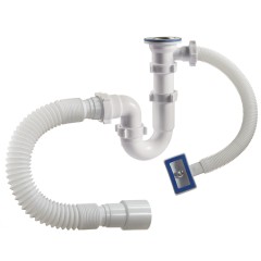 Сифон для раковины и мойки 1-1/2" 40 прямоточный с переливом и гибкой трубой 40х40/50 мм Orio