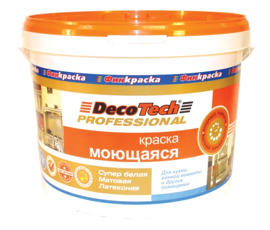 Краска моющаяся матовая латексная для ванной и кухни DecoTech