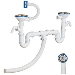 Сифон двойной прямоточный разноуровневый 3 1/2" х 40, с двумя отводами Orio