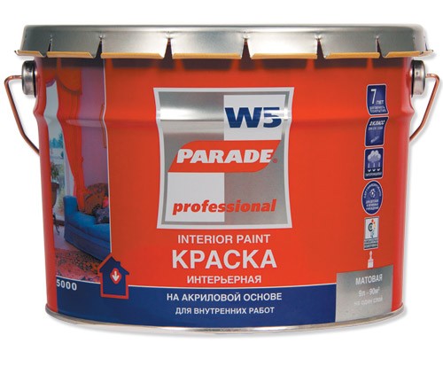 Краска интерьерная суперстойкая на акриловой основе Parade W5 professional