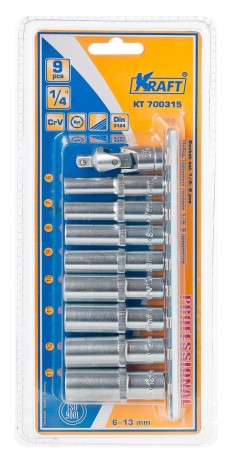 Набор торцевых головок Kraft 1/4"Dr. Высокие 9 шт.