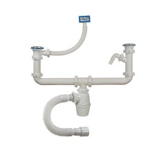 Сифон двойной бутылочный 1 1/2"х40 мм, двухуровневый, с одним отводом, переливом и гибкой трубой 40-40/50 Orio