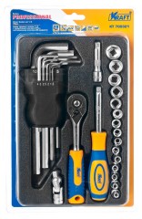 Набор торцевых головок Kraft 1/4"Dr. с трещоточной рукояткой