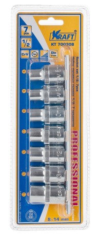 Набор торцевых головок Kraft 1/2"Dr. 7 шт.