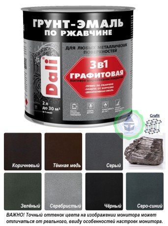 Грунт-эмаль по ржавчине "3 в 1" Dali графитовая