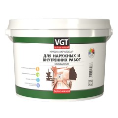 Краска для наружных и внутренних работ моющаяся ВГТ ВД-АК-1180 Белоснежная
