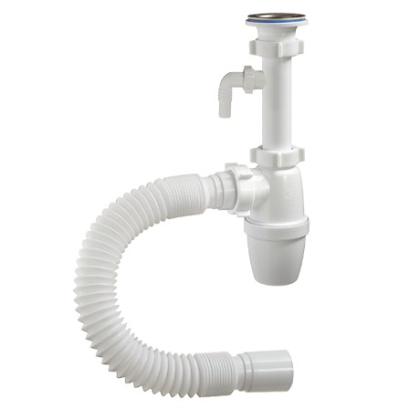 Сифон для умывальника 1 ? х 40 мм c удлиненным патрубком, с отводом, c гибкой трубой 40-40 мм Orio