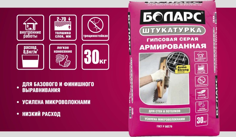 Штукатурка гипсовая Боларс Армированная