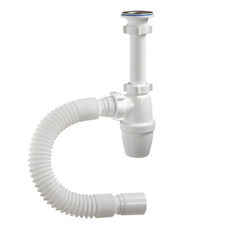 Сифон бутылочный 1-1/2" х 40 мм, малый корпус, с удлинённым патрубком, с гибкой трубой 40-40 мм Orio