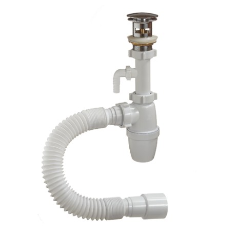 Сифон бутылочный 1-1/2"х 40 с металлическим выпуском «клик-клак», с отводом, с гибкой трубой 40-40/50 мм Orio