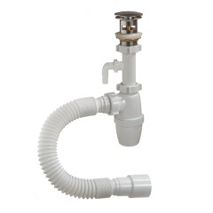 Сифон бутылочный 1-1/2"х 40 с металлическим выпуском «клик-клак», с отводом, с гибкой трубой 40-40/50 мм Orio