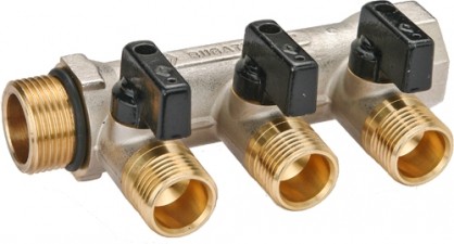 Коллекторы с кранами шаровыми на 3 выхода Bugatti, межосевое расстояние 36 мм Арт. 4211