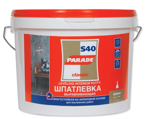 Шпатлевка выравнивающая водостойкая на акриловой основе Parade S40