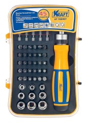 Отвертка реверсивная Kraft с насадками-битами и торцевыми головками