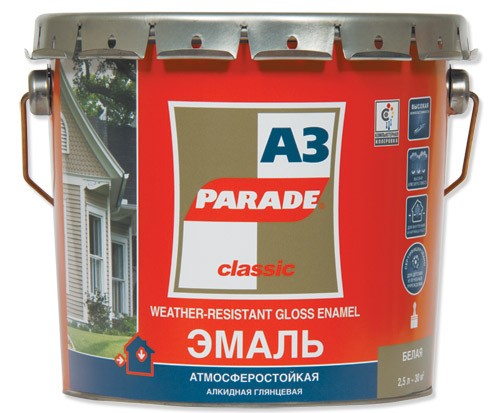 Эмаль атмосферостойкая глянцевая на алкидной основе Parade A3