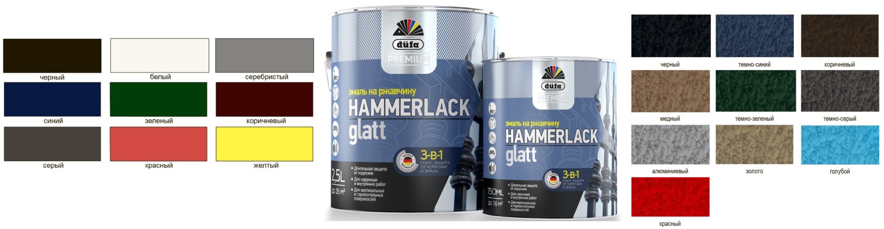 Эмаль на ржавчину 3-в-1 Dufa Premium Hammerlack